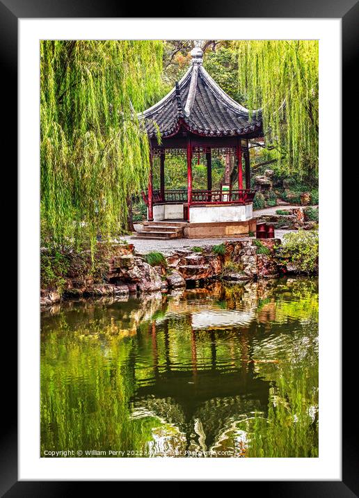 Ancient Chinese Pagoda Reflection Garden Humble Administrator Su Framed Mounted Print by William Perry
