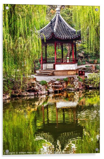 Ancient Chinese Pagoda Reflection Garden Humble Administrator Su Acrylic by William Perry