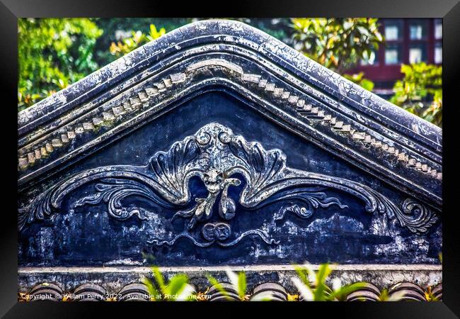 Chinese Bat Statue Roof Tile Garden Humble Administrator Suzhou  Framed Print by William Perry