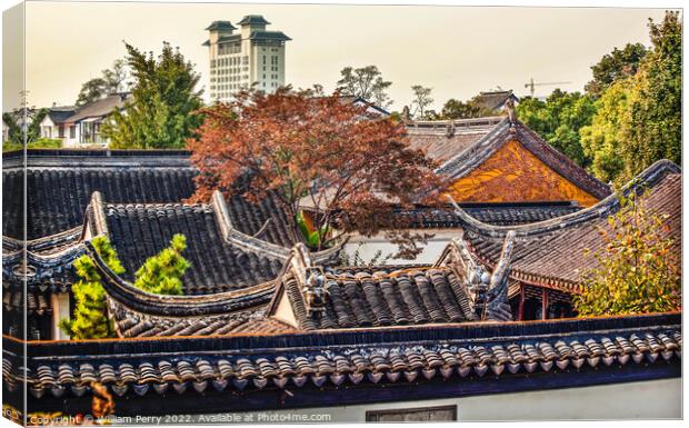Ancient Style White Apartment Rooftops Suzhou China Canvas Print by William Perry