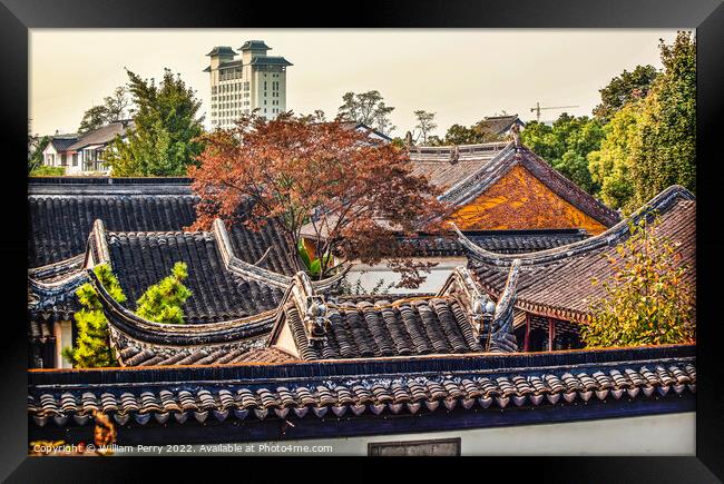 Ancient Style White Apartment Rooftops Suzhou China Framed Print by William Perry