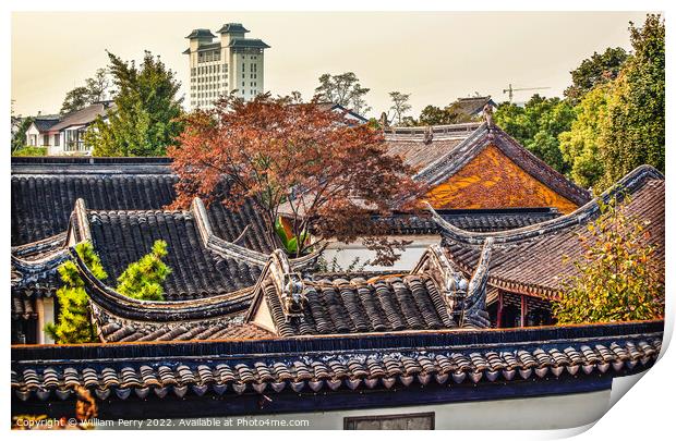 Ancient Style White Apartment Rooftops Suzhou China Print by William Perry
