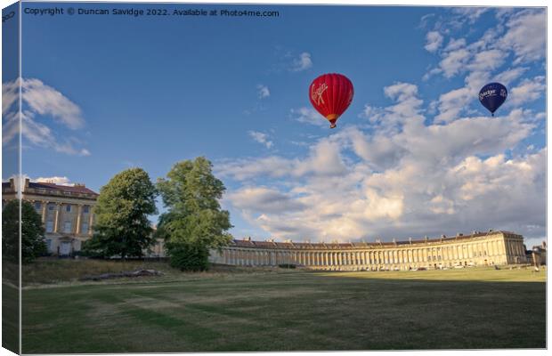Hot air balloons drift across the Royal Crescent  Canvas Print by Duncan Savidge