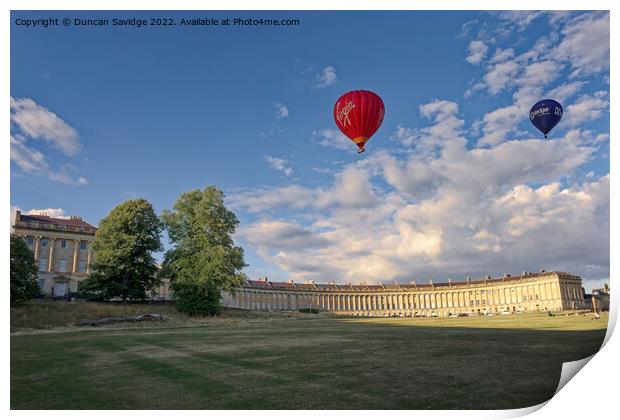 Hot air balloons drift across the Royal Crescent  Print by Duncan Savidge