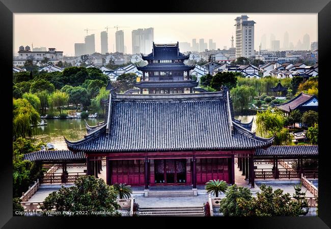 Ancient Chinese Pavilion Hall Pan Men Scenic Area Suzhou China Framed Print by William Perry