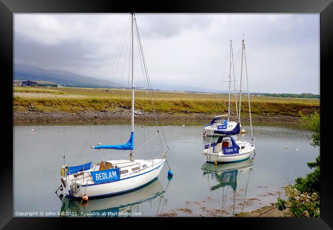Yacht reflections at Shell Island Wales. Framed Print by john hill