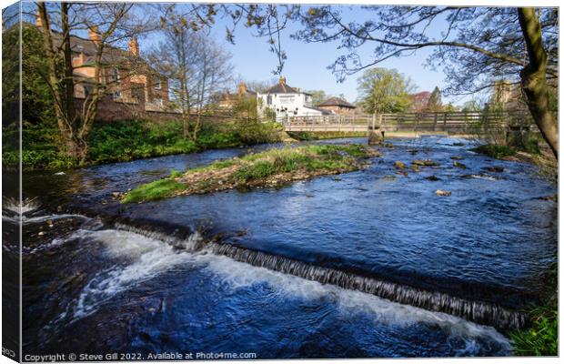 River Skell with a Small Weir and a Footbridge. Canvas Print by Steve Gill