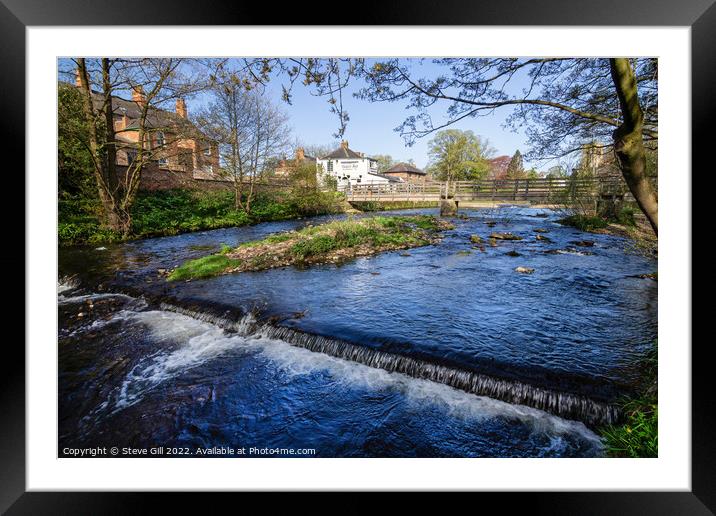 River Skell with a Small Weir and a Footbridge. Framed Mounted Print by Steve Gill