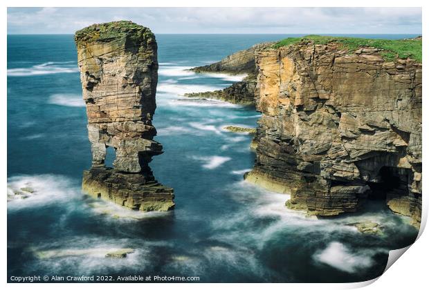 Yesnaby Castle Sea Stack, Orkney Isles Print by Alan Crawford