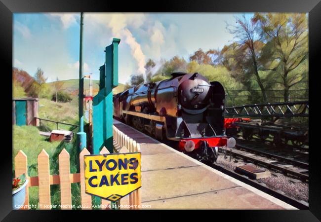 Vintage Steam Train Arriving at Castle Carey Stati Framed Print by Roger Mechan