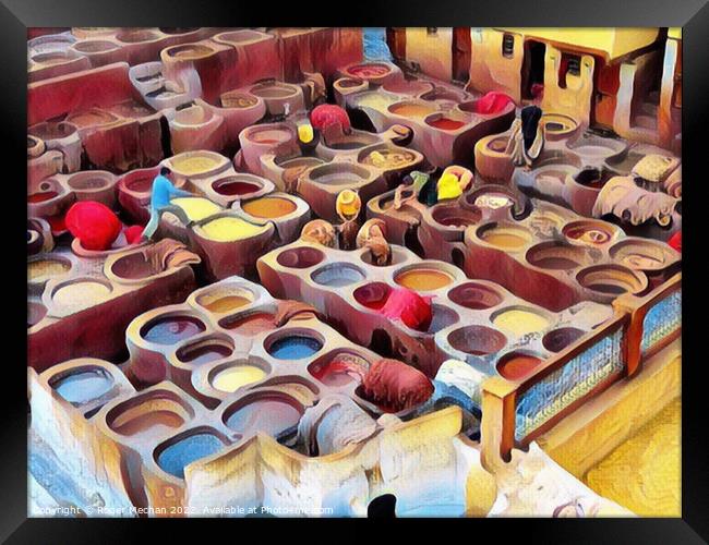Vibrant Dye Pits of Fez Tanneries Framed Print by Roger Mechan