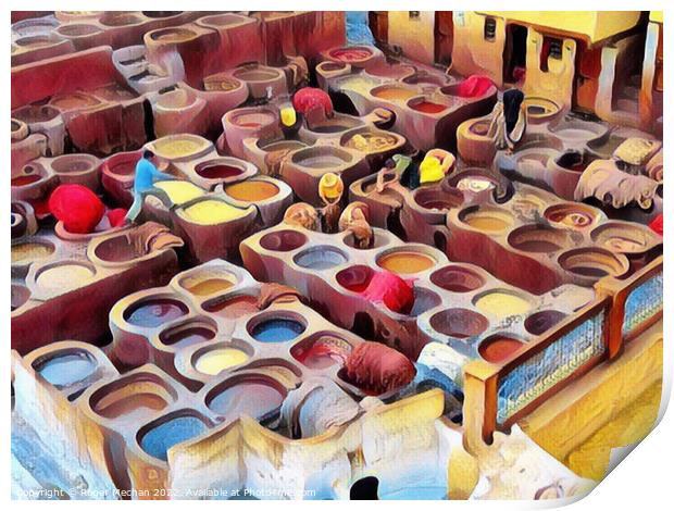 Vibrant Dye Pits of Fez Tanneries Print by Roger Mechan