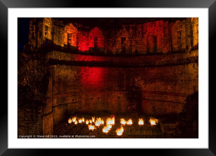 Floodlit Multangular Tower Fortress Glowing Red an Framed Mounted Print by Steve Gill