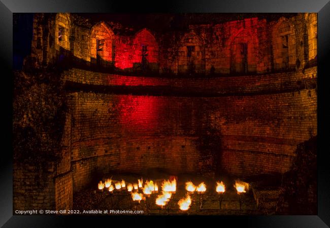 Floodlit Multangular Tower Fortress Glowing Red an Framed Print by Steve Gill