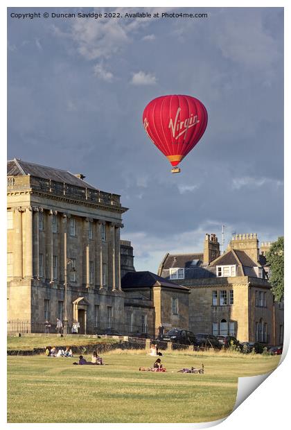 Hot Air Balloon passing no 1 the Royal crescent  Print by Duncan Savidge
