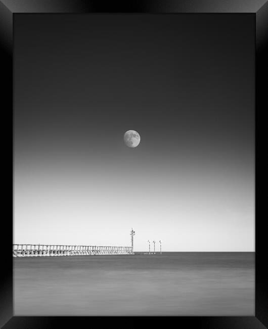 Littlehampton West Pier and Moon Framed Print by Mark Jones