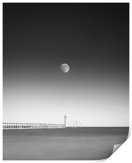 Littlehampton West Pier and Moon Print by Mark Jones