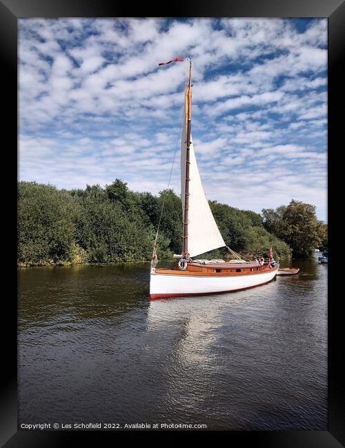 Wherry on the Norfolk Broads  Framed Print by Les Schofield