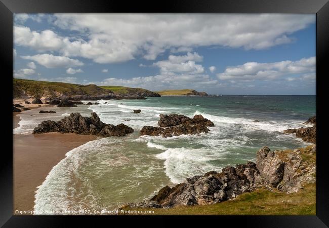 Sango Sands Incoming Tide NC500 Durness Scotland. Framed Print by Barbara Jones