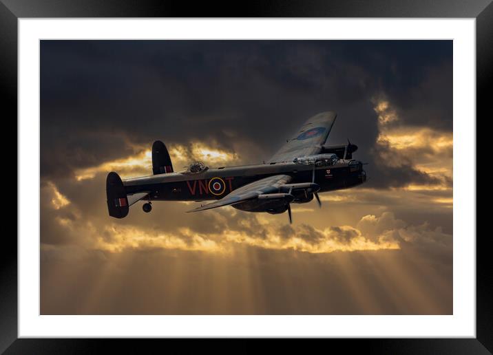 Lancaster Bomber at Sunset Framed Mounted Print by Roger Green