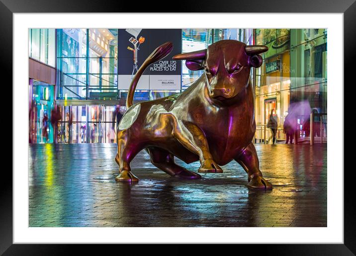 Colours reflect off the Guardian at night Framed Mounted Print by Jason Wells