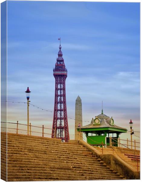 Blackpool Tower and Promenade Shelter Canvas Print by Victor Burnside
