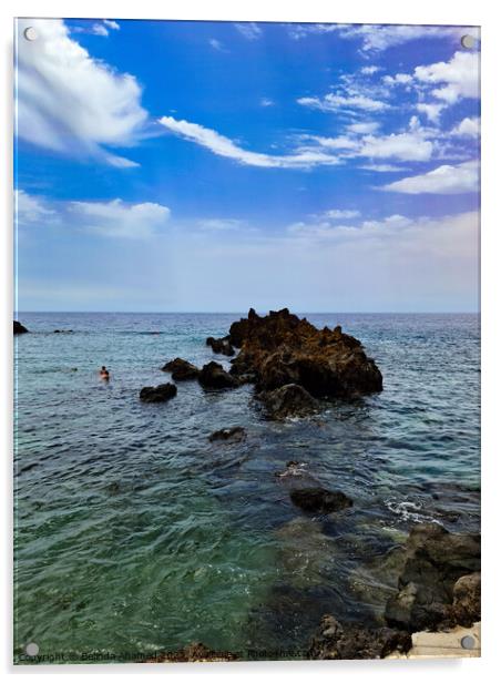 Coastline of Puerto del Carmen, Lanzarote Acrylic by Belinda Ahamed