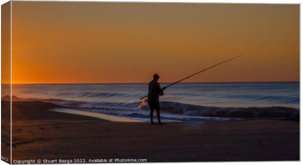 Lone Angler at Sunrise  Canvas Print by Stuart Bazga