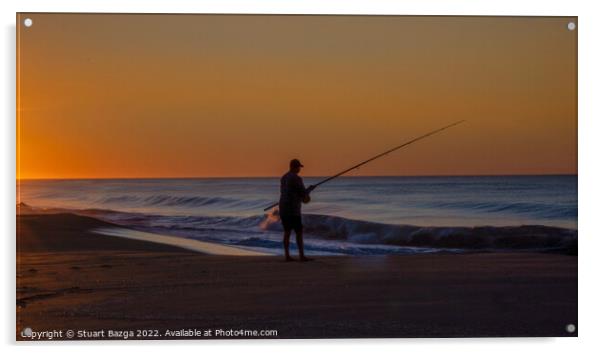 Lone Angler at Sunrise  Acrylic by Stuart Bazga