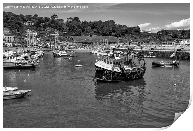 Lyme Regis Harbour (mono) Print by Derek Daniel