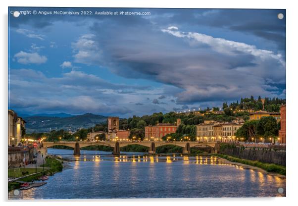 Dusk on the Arno in Florence, Tuscany Acrylic by Angus McComiskey