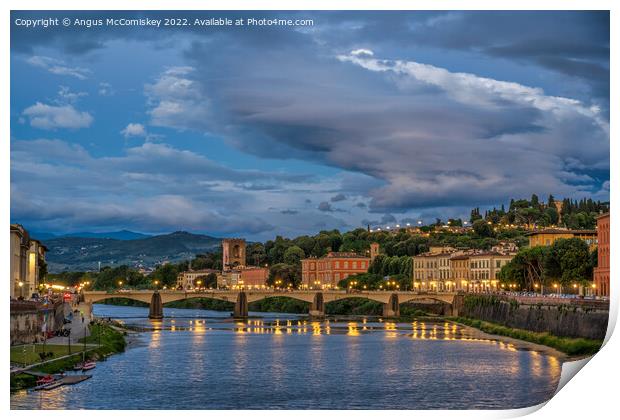 Dusk on the Arno in Florence, Tuscany Print by Angus McComiskey