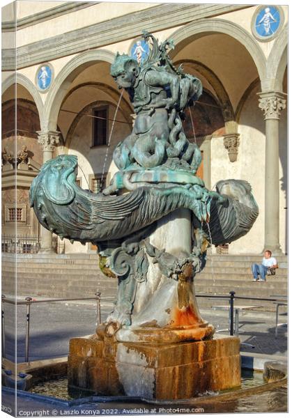 Fountain in Piazza Santissima Annunziata - Florence Canvas Print by Laszlo Konya