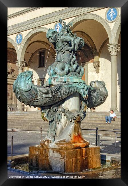 Fountain in Piazza Santissima Annunziata - Florence Framed Print by Laszlo Konya