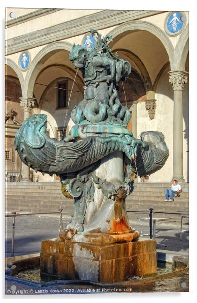 Fountain in Piazza Santissima Annunziata - Florence Acrylic by Laszlo Konya