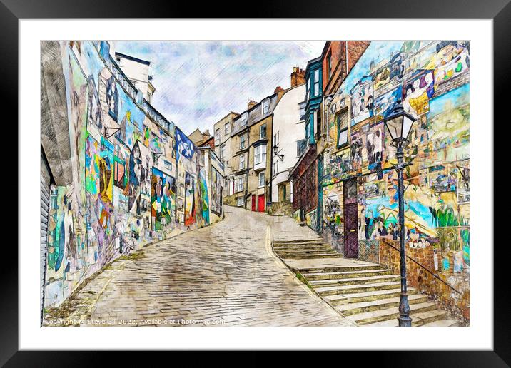 Graffiti Decorating Walls of Houses on a Cobbled S Framed Mounted Print by Steve Gill