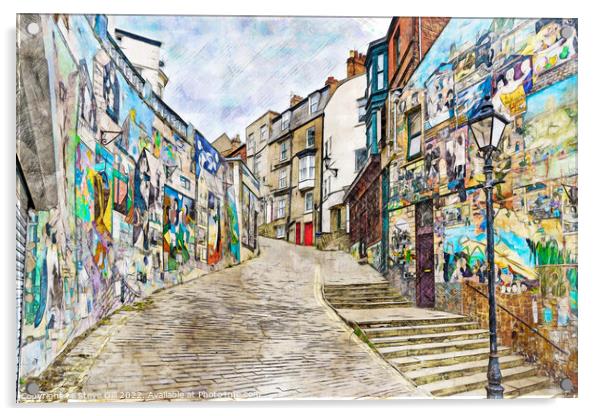 Graffiti Decorating Walls of Houses on a Cobbled S Acrylic by Steve Gill