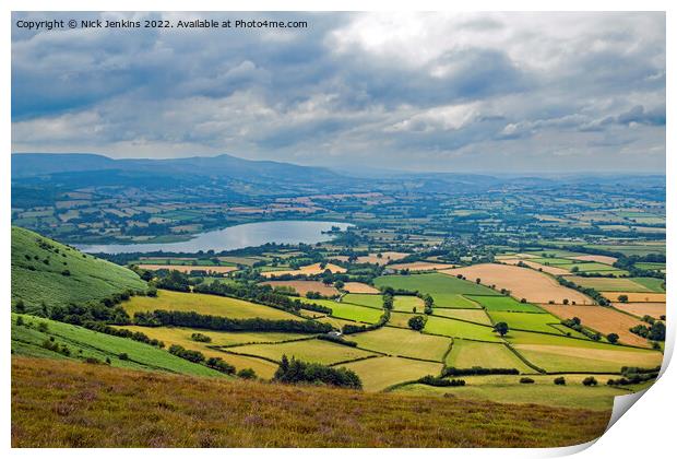 View across Llangorse Lake from Mynydd Llangorse B Print by Nick Jenkins