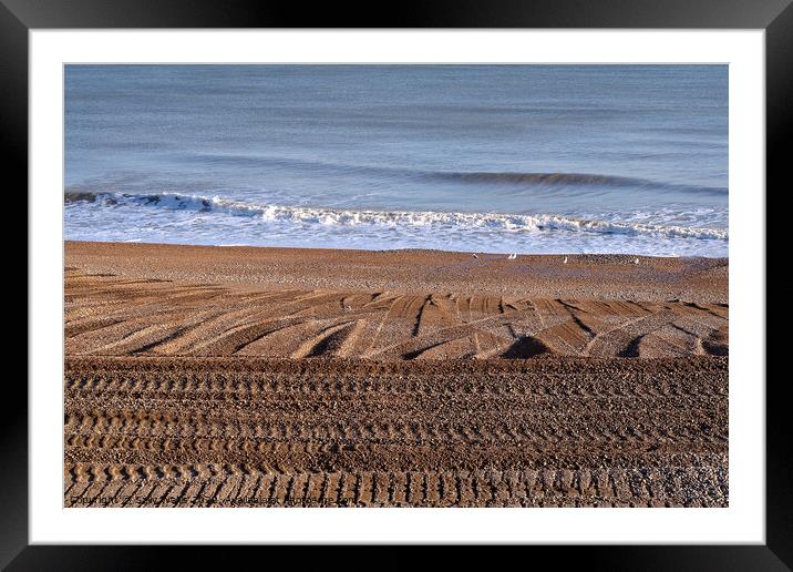 Tractor Marks in Shingle Framed Mounted Print by Sally Wallis