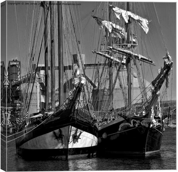 Tall Ships in Monochrome - Square Crop Canvas Print by Jim Jones