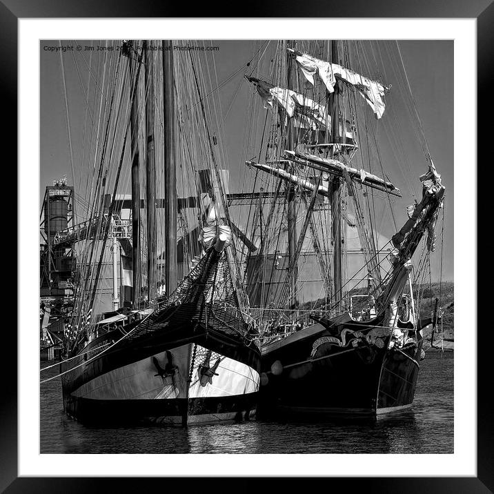 Tall Ships in Monochrome - Square Crop Framed Mounted Print by Jim Jones