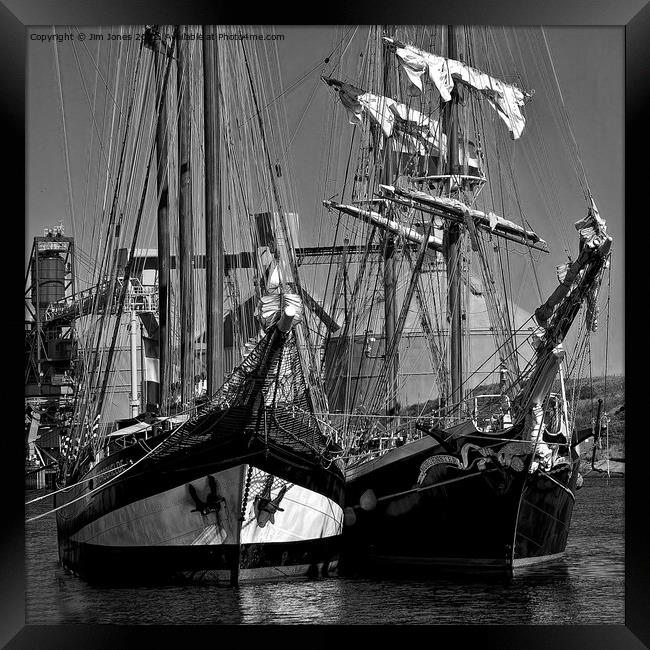 Tall Ships in Monochrome - Square Crop Framed Print by Jim Jones