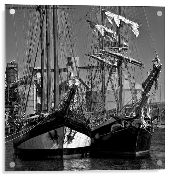 Tall Ships in Monochrome - Square Crop Acrylic by Jim Jones