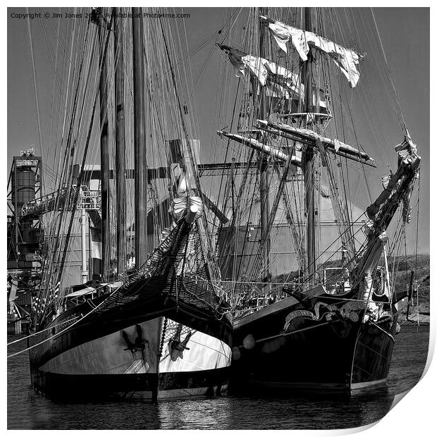 Tall Ships in Monochrome - Square Crop Print by Jim Jones