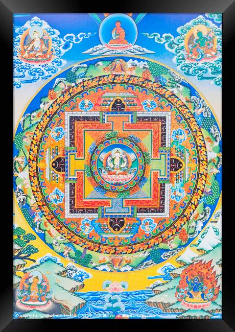 Chenresi mandala; the centre figure depicts the Buddha of compas Framed Print by stefano baldini