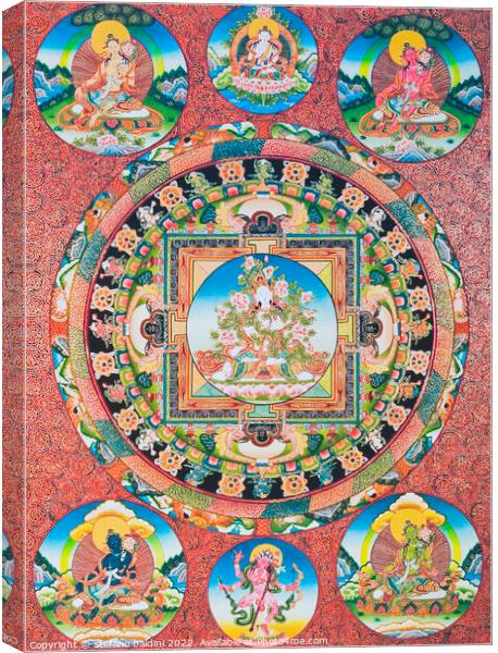 White Tara Mandala; the seven eyed female deity  of the buddhist Canvas Print by stefano baldini