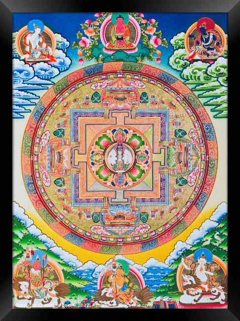 Mandala with one thousand arms Avalokiteshvara; the sacred, magi Framed Print by stefano baldini