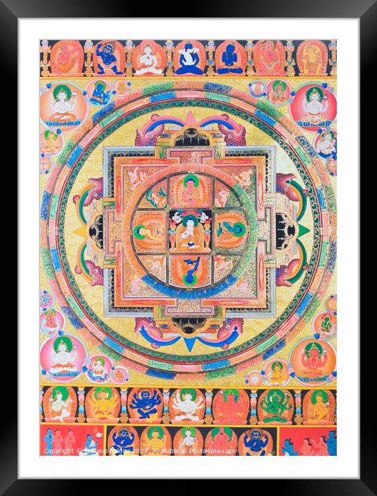Panchabuddha Mandala, depicting five forms of Buddha symbolising Framed Mounted Print by stefano baldini