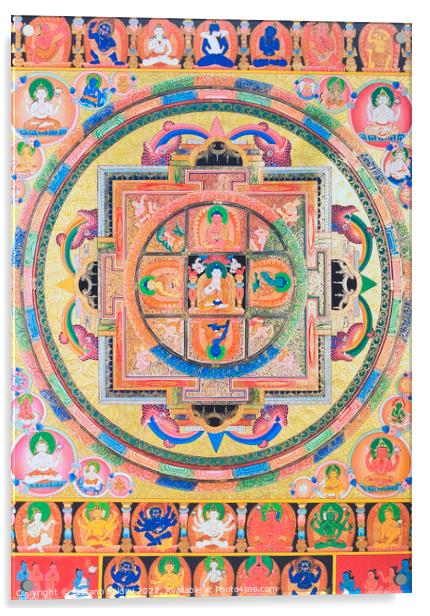 Panchabuddha Mandala, depicting five forms of Buddha symbolising Acrylic by stefano baldini