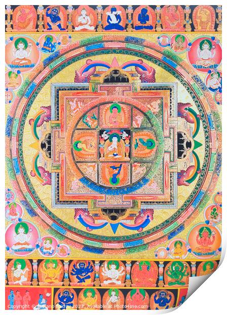Panchabuddha Mandala, depicting five forms of Buddha symbolising Print by stefano baldini